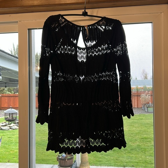 FREE PEOPLE FIRE ISLAND BLACK WOMENS SIZE M CINCH WAIST OPEN BACK KNIT TOP - Picture 3 of 13